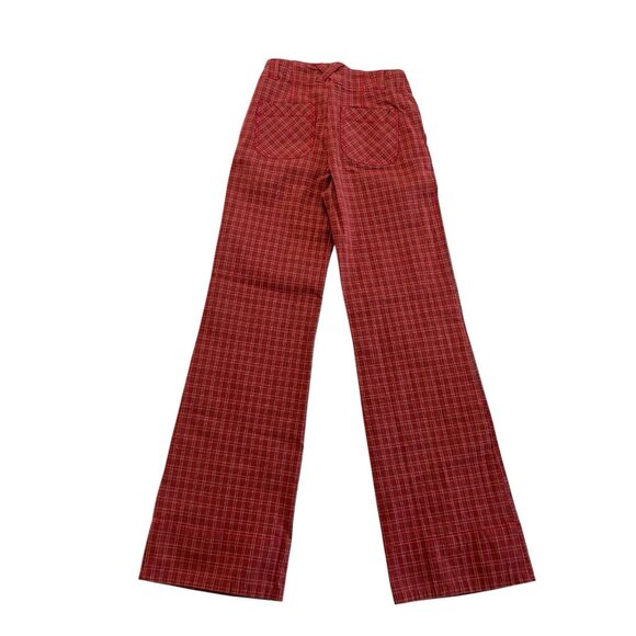 Free People Sofia Wide Leg Flare Pants Red Plaid Side Zip Trouser NWOT Size 2 - Picture 4 of 7